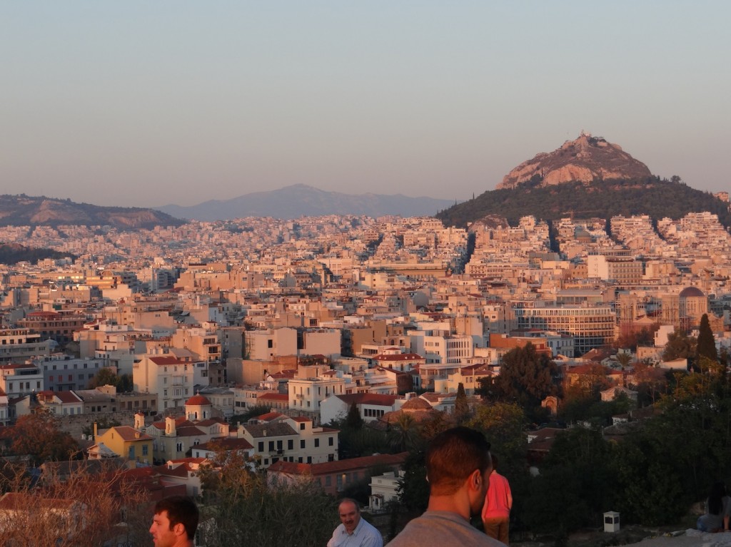 Sunset over the sprawling city of Athens.