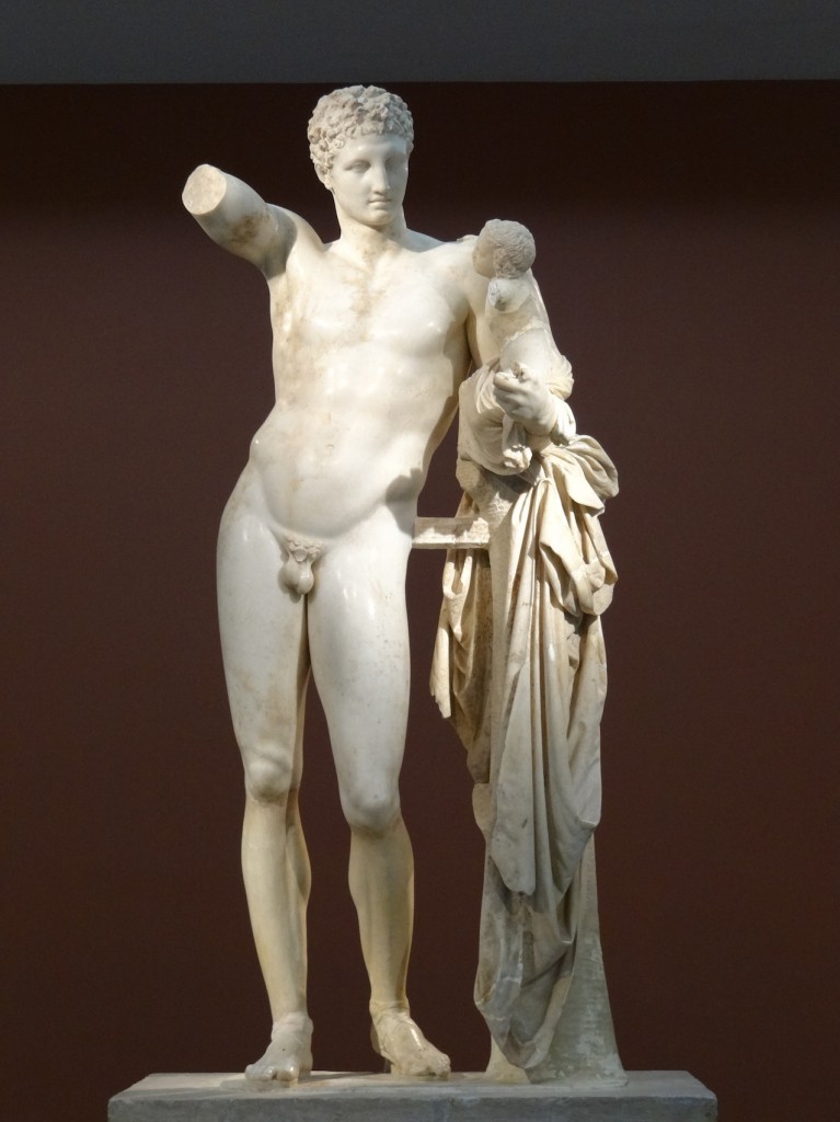 The statue of Hermes carrying the baby Dionysus. 