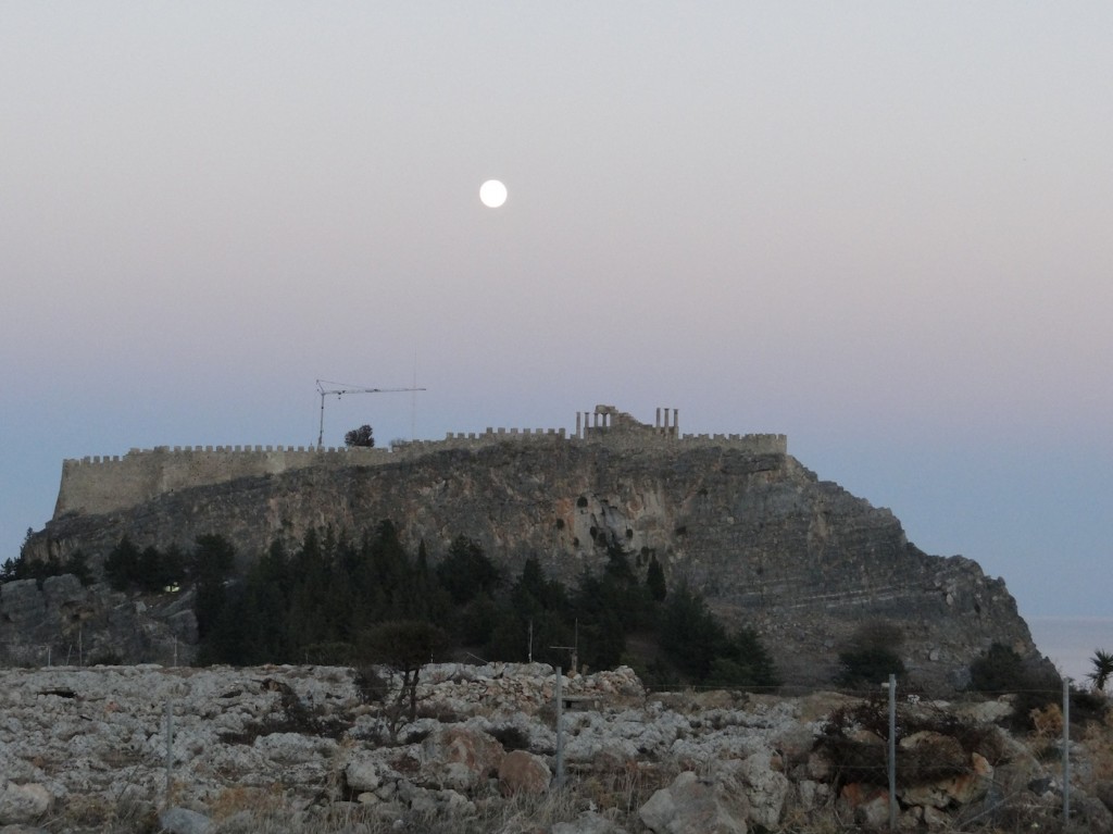 The moon over the Acropolis at Lindos