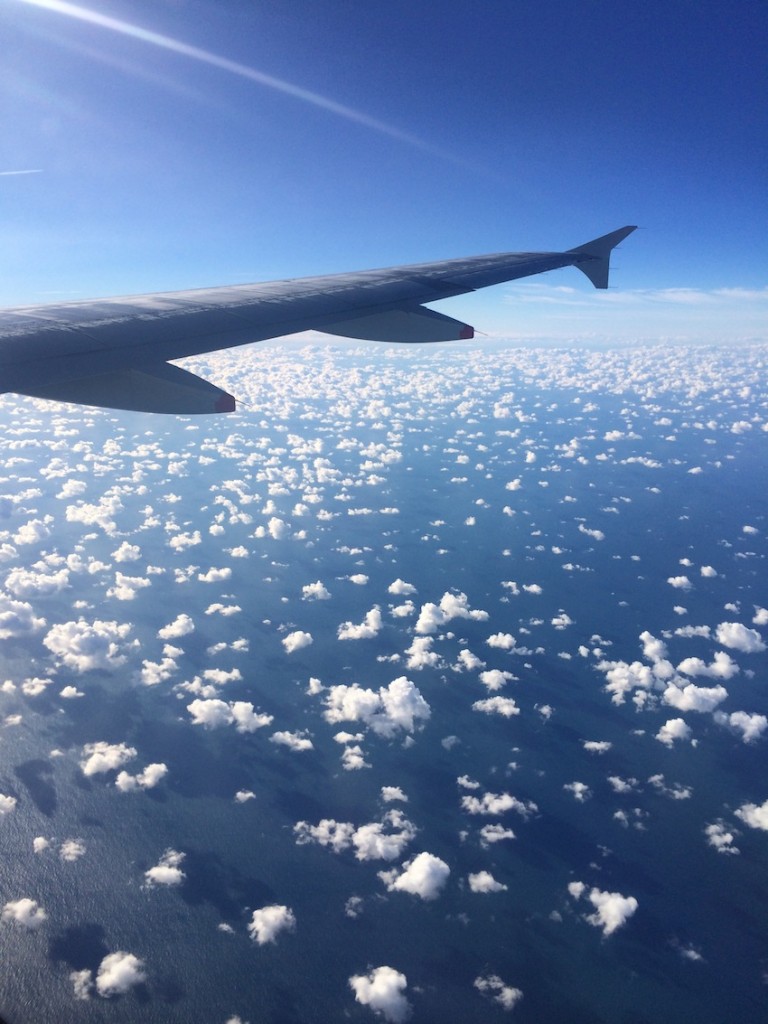 View over the Mediterranean Sea with speckled clouds.