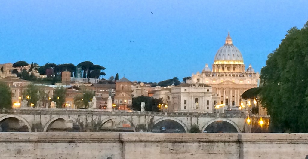 My favorite View of the Vatican from a bridge on the way to a Station Church at 6 AM. 